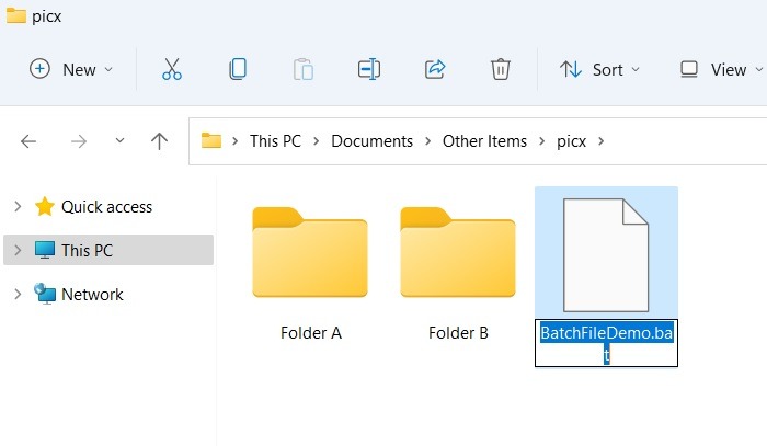 Fichiers batch Windows11 Renommer le document texte Bat Extension 1