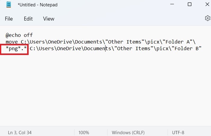 Fichiers batch Windows11 Filetype Move Command Exemple Png