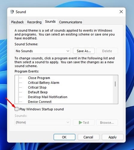 décochez l'option 'Lire le son de démarrage de Windows'