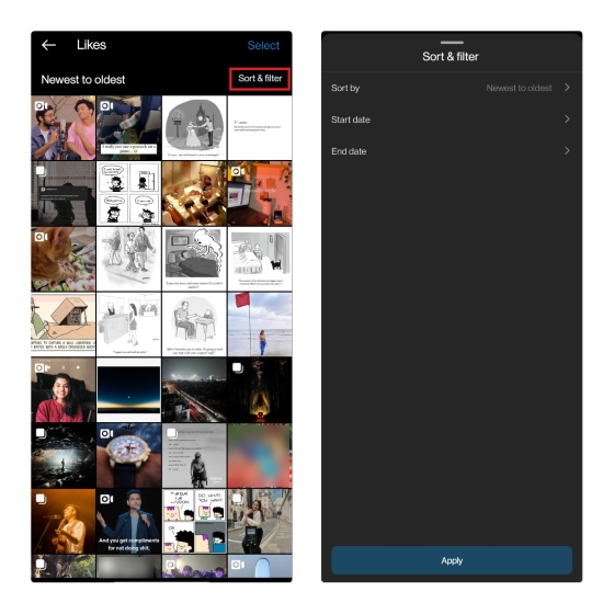 trier et filtrer les publications instagram