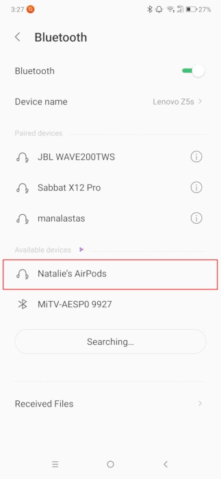 Airpods sur Android Paramètres Connexion Bluetooth