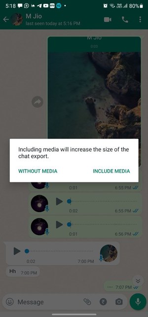 Exportation Whatsapp Android sans média