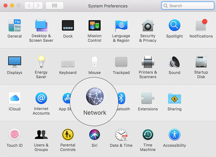 Ouvrez les Préférences Système et cliquez sur Réseau sur Mac