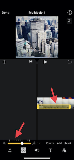 Accéder à l'outil Speed ​​Editor dans iMovie sur iPhone et iPad 