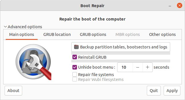 Correction de Windows Mbr 17 Boot Repair Advanced