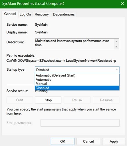 High Memory Fix Services Sysmain Startuptype Retardé