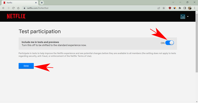opter pour la participation aux tests sur Netflix