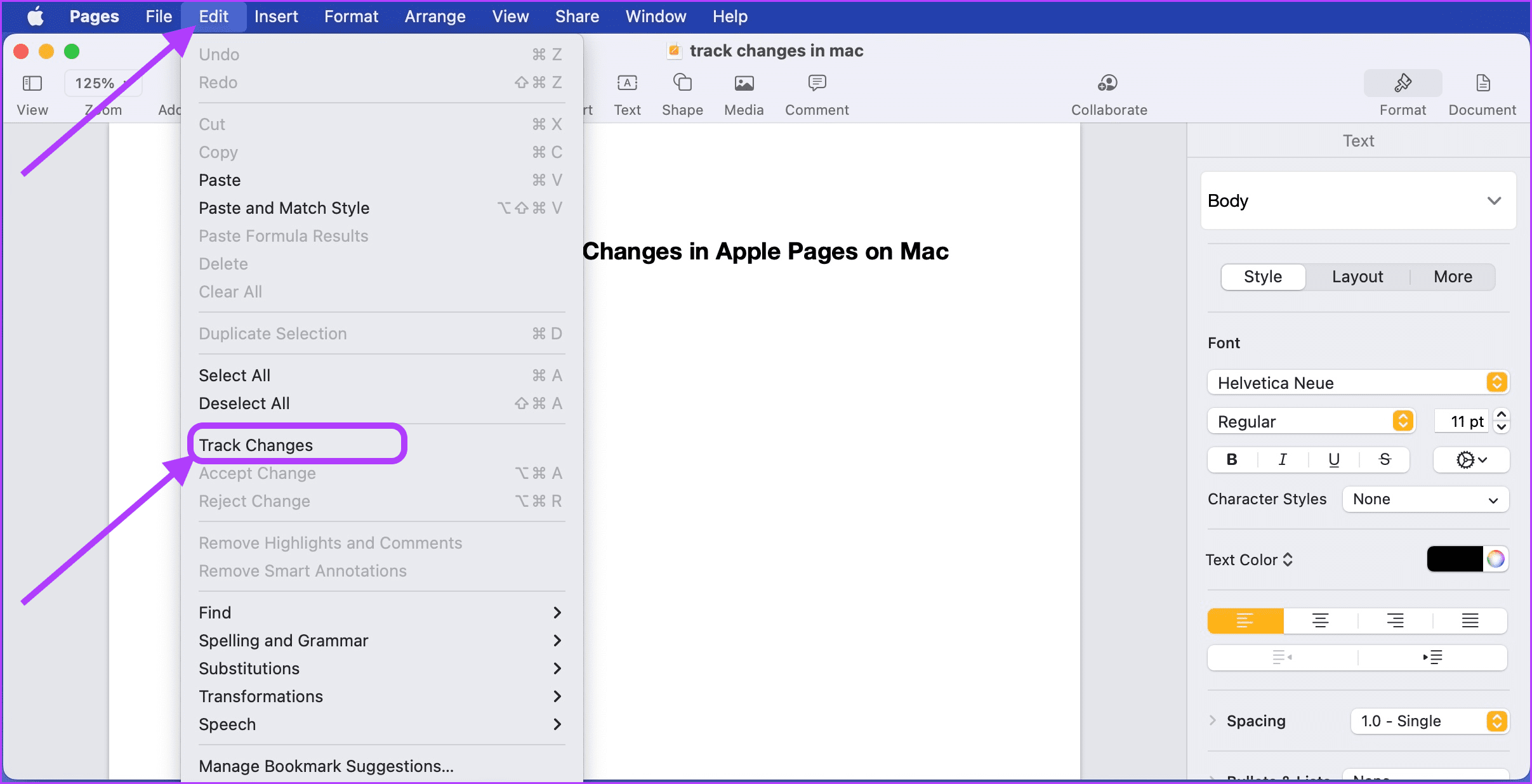 1. Activer le suivi des modifications dans les pages Apple 3