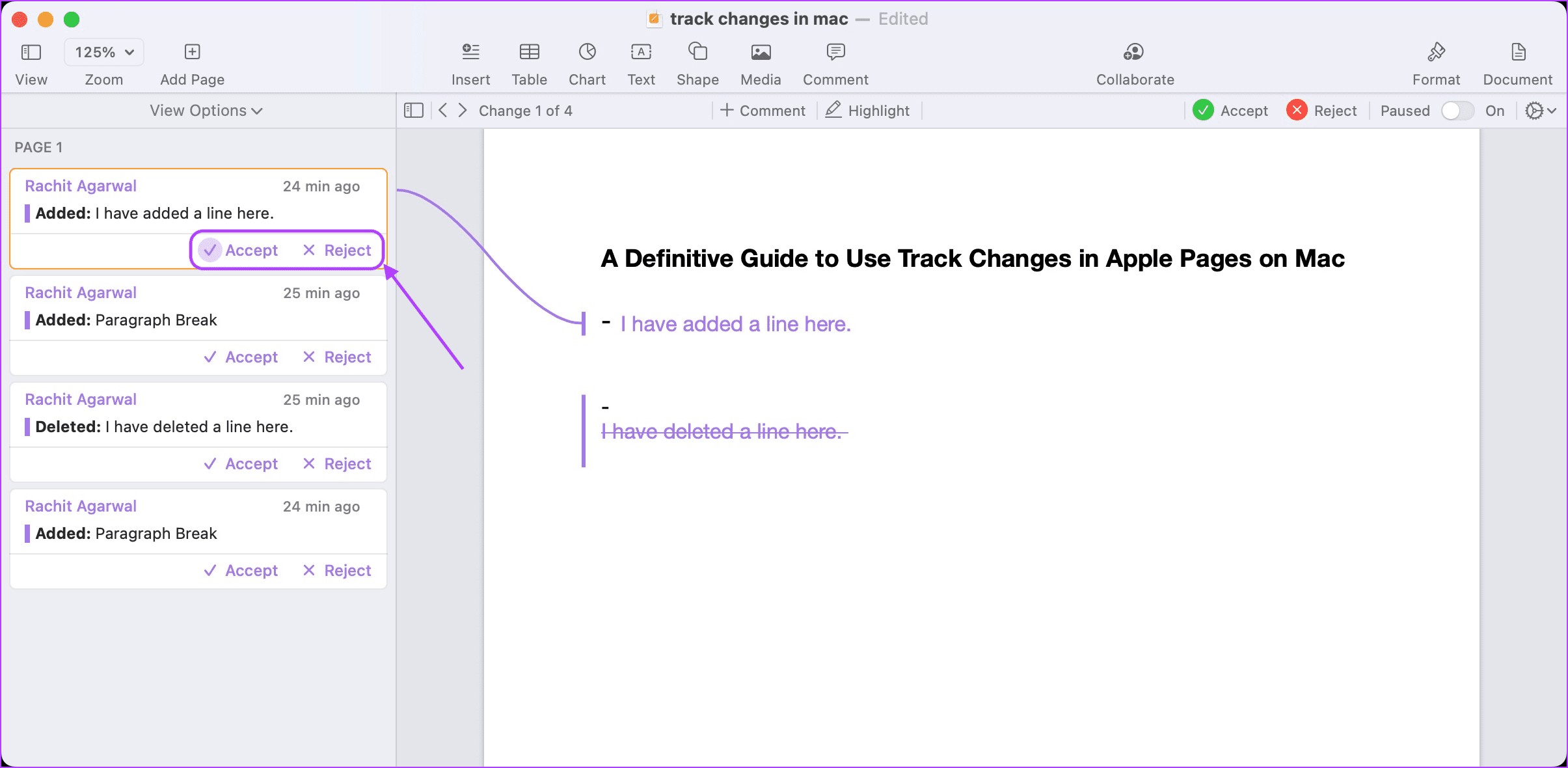 4. Accepter ou rejeter les modifications 4