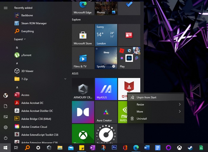 Supprimer Bloatware Windows 10 Unpin From Start