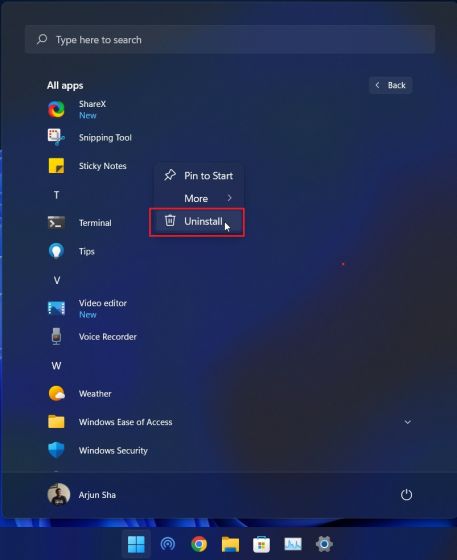 Désinstaller les applications sur Windows 11 à partir du menu Démarrer