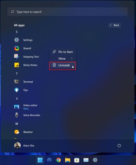 Désinstaller les applications sur Windows 11 à partir du menu Démarrer