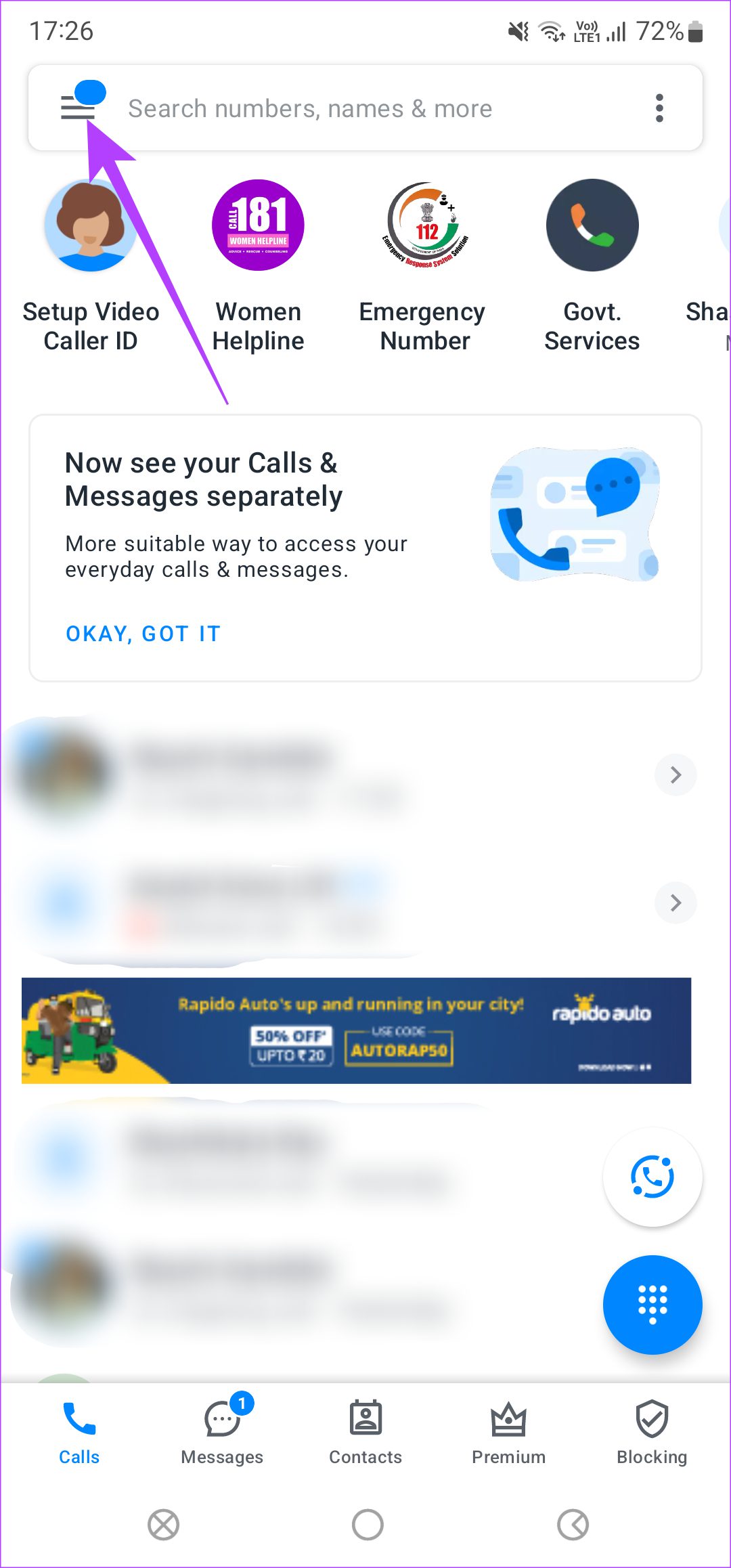 Paramètres TrueCaller