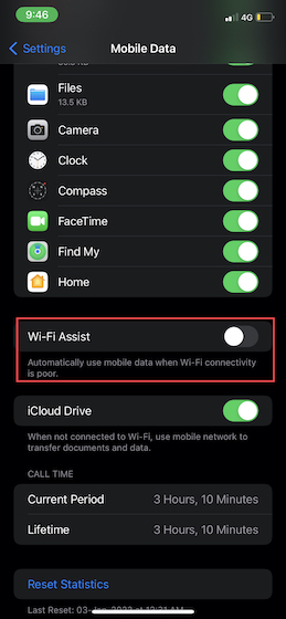 Désactiver l'assistance Wi-Fi sur iPhone