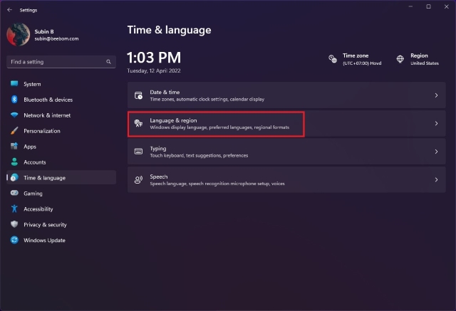 paramètres de langue et de région pour modifier l'horloge de l'écran de verrouillage dans Windows 11 