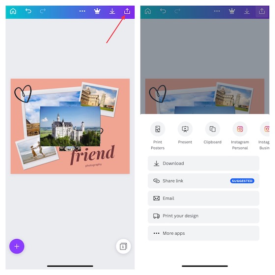 Télécharger des collages depuis Canva sur iOS