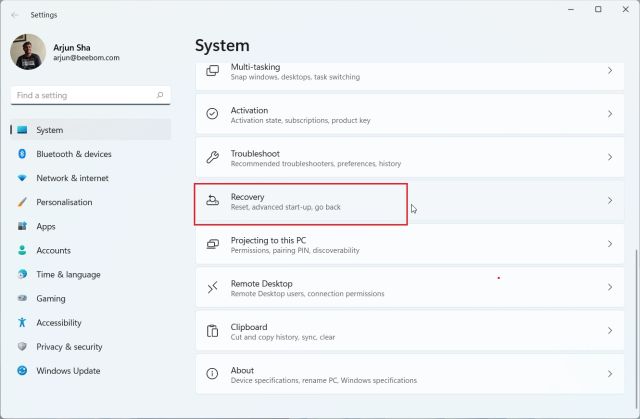 Entrez dans le BIOS dans Windows 11 à partir des paramètres