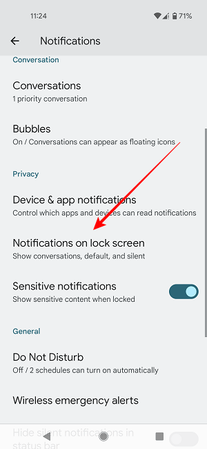 Masquer l'option Pixel de l'écran de verrouillage des notifications