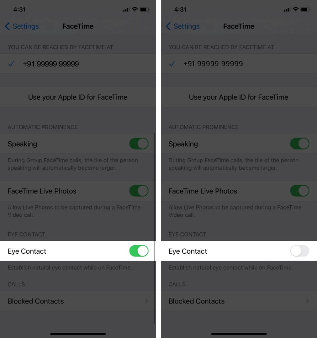 désactiver le contact visuel facetime dans ios 14 sur iphone
