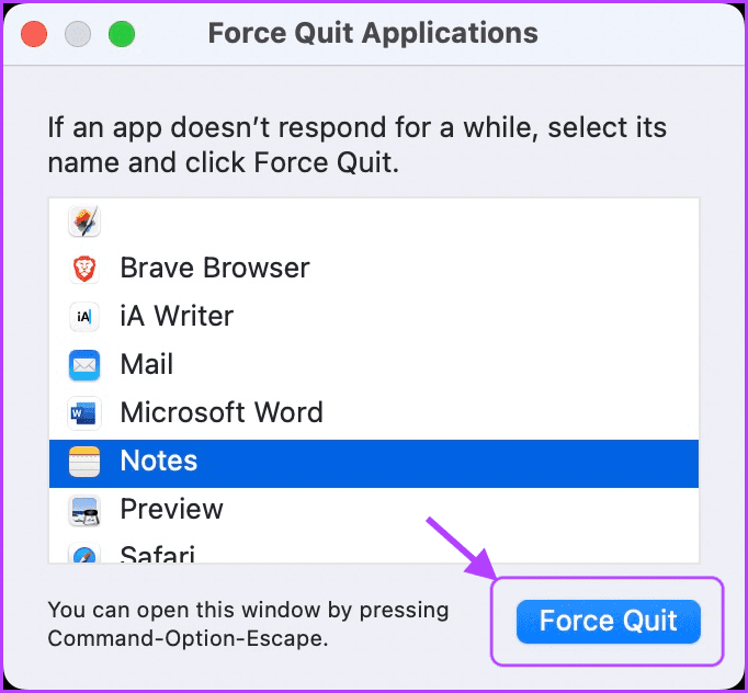 Forcer à quitter les applications Apple Notes 2