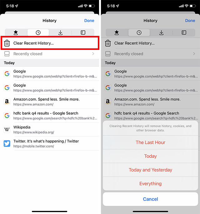 effacer l'historique dans firefox iphone