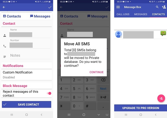 Masquer le texte Appels Calculatrice Pro Contact Sms Déplacé Privé