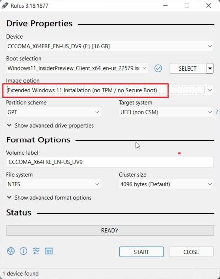 Mettre à jour Windows 11 sans TPM rufus