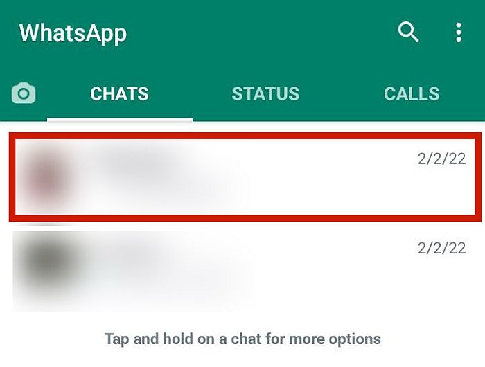 Fil de conversation Whatsapp sélectionné