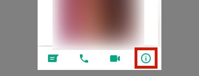 Icône d'informations supplémentaires dans la fenêtre des options de contact WhatsApp