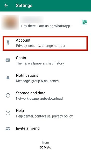 Paramètres Whatsapp et option de paramètres de compte