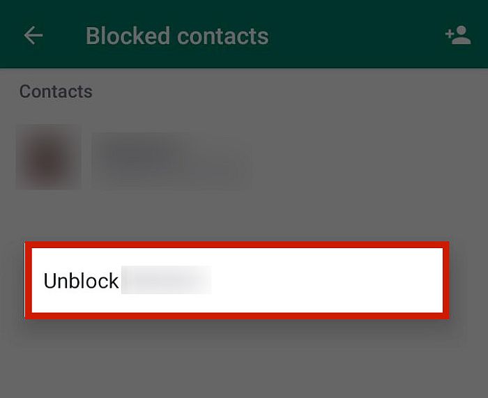 Option de déblocage dans la liste de contacts bloqués WhatsApp