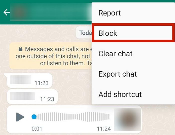 Bloquer l'option dans le menu WhatsApp Plus d'options