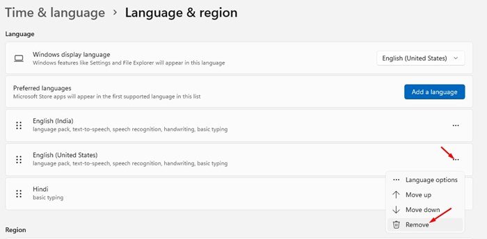 sélectionnez l'option Supprimer