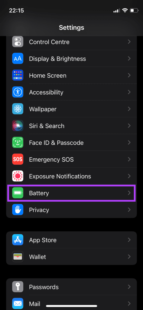 Paramètres de la batterie pour la gradation de l'affichage sur iPhone