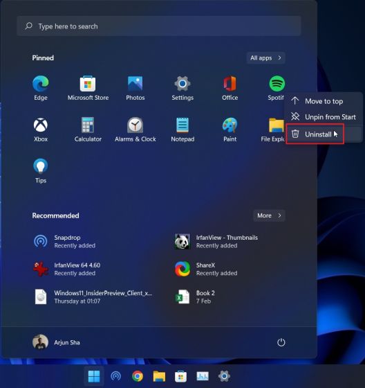 Désinstaller les applications sur Windows 11 à partir du menu Démarrer