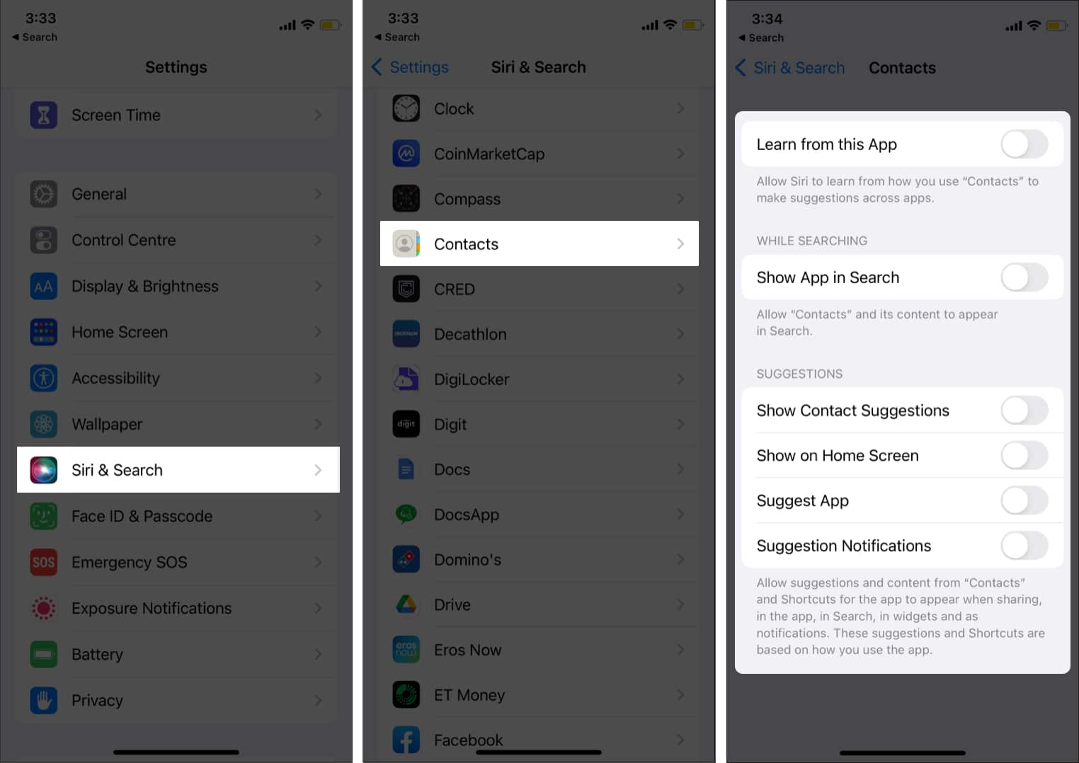 Masquer les contacts de la recherche Spotlight et Look Up sur iPhone