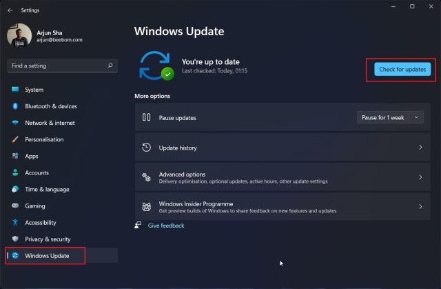 Mettre à jour Windows 11 à partir des paramètres