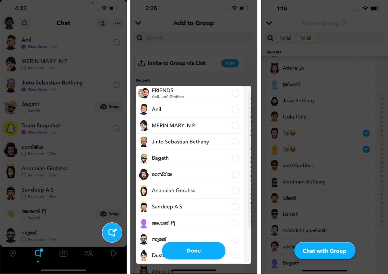 Configurer un autre groupe dans Snapchat sur iPhone