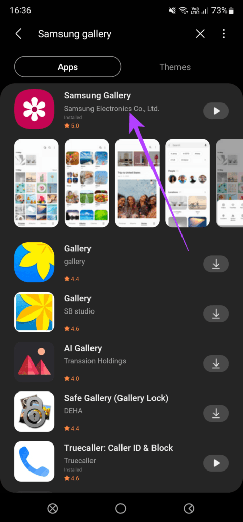 Application de galerie Samsung