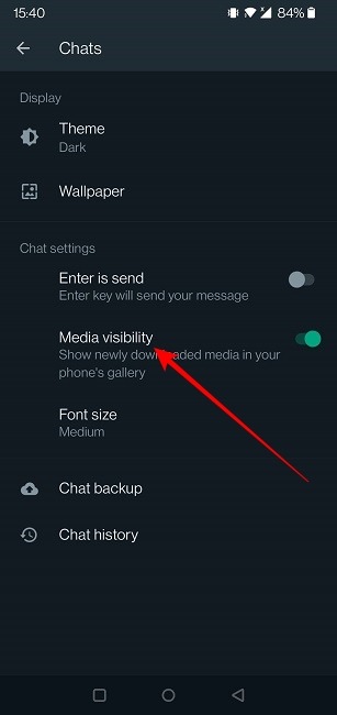 Empêcher Whatsapp d'enregistrer des images Visibilité des médias Android