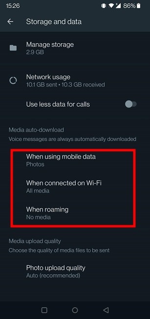 Empêcher Whatsapp d'enregistrer des images Android Media Autodownload