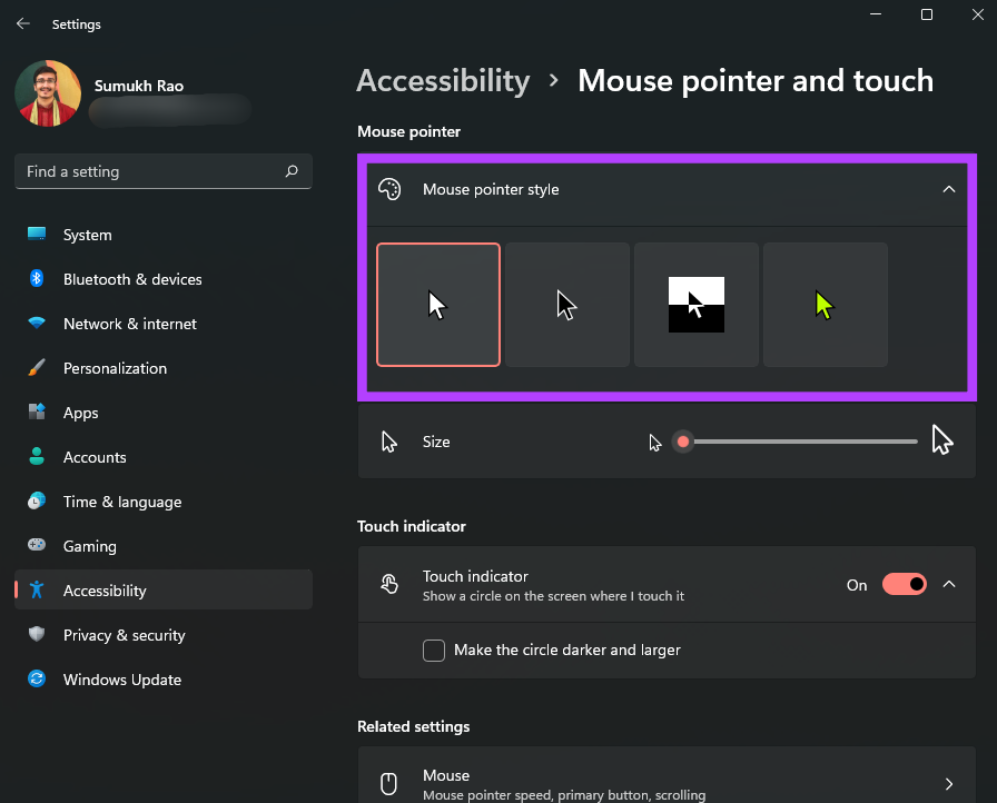 Sélectionnez le pointeur de la souris