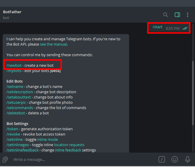 Utiliser Telegram New Bot