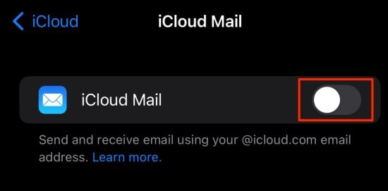 Désactiver la bascule pour le courrier iCloud