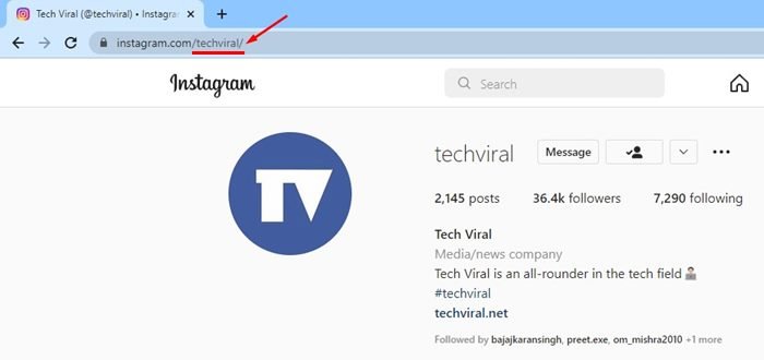 trouver l'URL du profil Instagram des autres utilisateurs