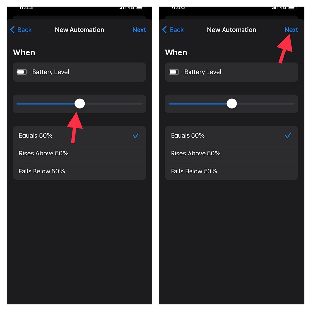 Faites glisser le curseur pour modifier le pourcentage de batterie et appuyez sur Suivant