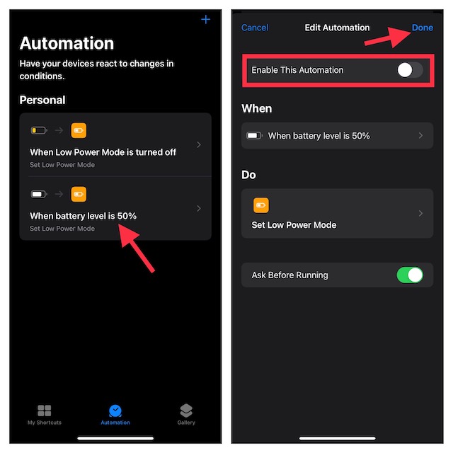 Désactiver une automatisation sur iPhone