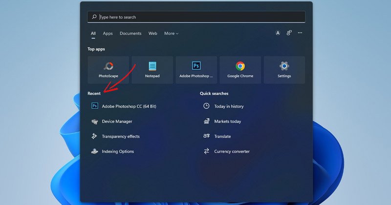 Comment désactiver les recherches récentes sur Windows 11