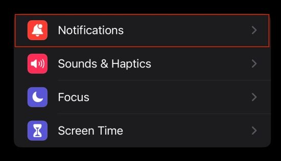 Option de notification sur iPhone