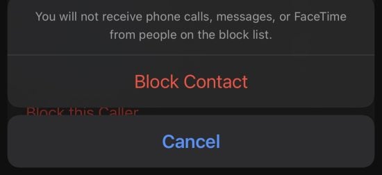 Confirmer le blocage du contact sur iPhone